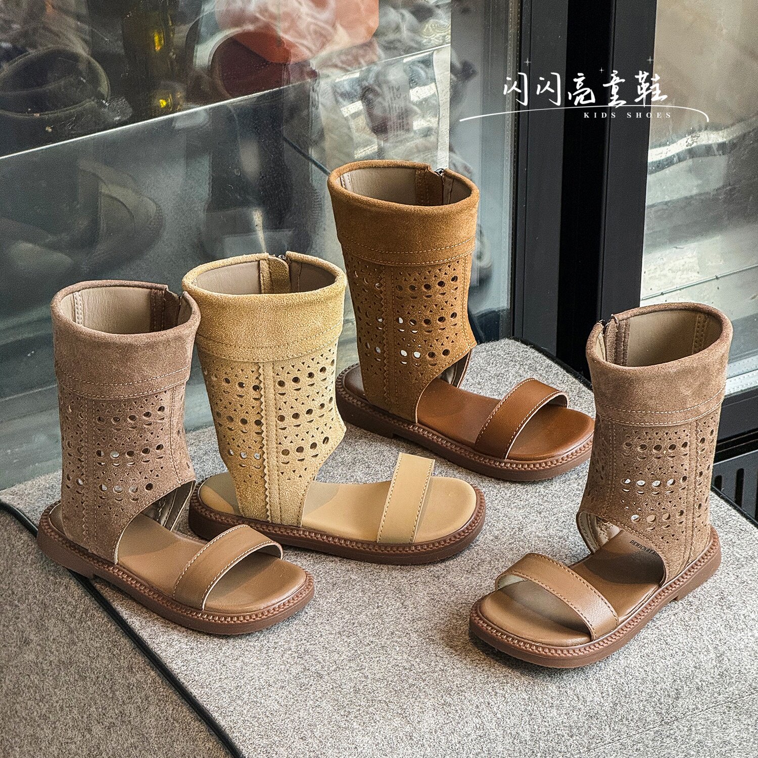 2026夏款儿童镂空凉靴女童复古高筒罗马凉鞋洋气后拉链百搭公主鞋