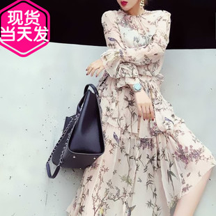 洋气新店RM 飘逸5米半立体斜裁 时髦&温柔中长款连衣裙两件套Q351