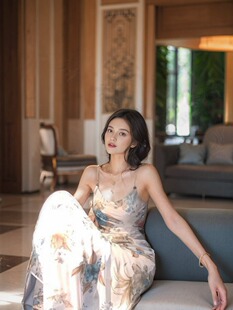 【青玉花漫】国风新中式吊带大花连衣裙夏季中长裙女