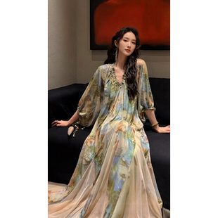 三吉同款「9折！2/24日」【阑珊】烫金烧花冰花绒拼水墨纱裙组合