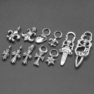 s925纯银十字架船锚圣剑手链手绳吊件复古个性 秋冬六芒星项链挂件