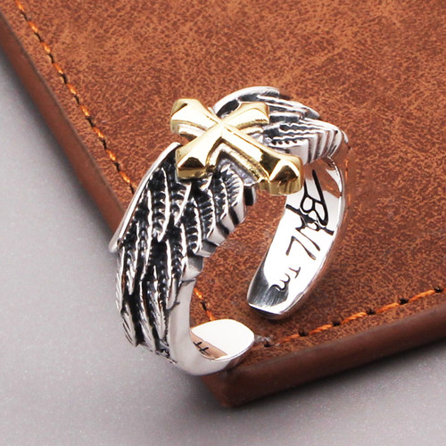 银饰品天使翅膀十字架涂鸦男复古