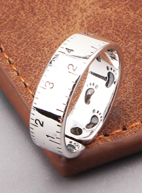 s925纯银饰品尺子脚印开口戒指 日韩复古小众ins学生简约男女指环