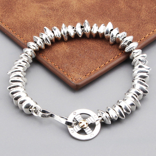s925纯银饰复古个性 创意百搭高桥飞鹰珠子手链潮流男女朋克风做旧