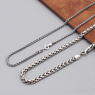 s925纯银饰复古宫廷手工编织马鞭项链男女个性 百搭简约情侣锁骨链