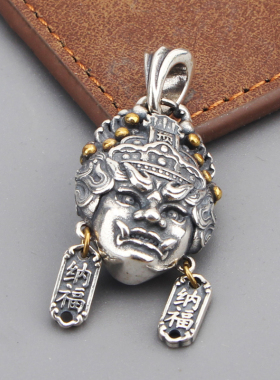 S925纯银复古泰银霸气增损二将戴耳环佛头纳福御凶男女百搭吊坠潮