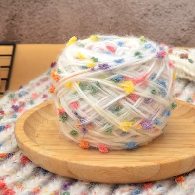 彩虹糖五彩豆豆线围巾线马海毛