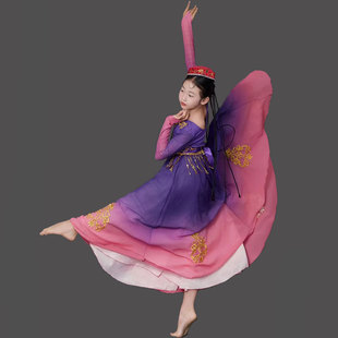新疆舞蹈演出服维吾族舞服维族服装 大摆裙哈萨克族艺考练习裙女