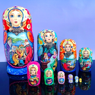 俄罗斯套娃烤漆特大10层纯手工益智玩具满洲里旅游纪念品礼物椴木