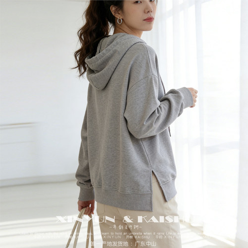 春秋季薄款连帽卫衣女