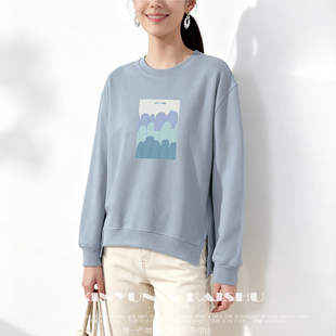 2026春季 打底衫 秋冬加绒套头长袖 纯棉圆领卫衣女宽松下摆开叉薄款