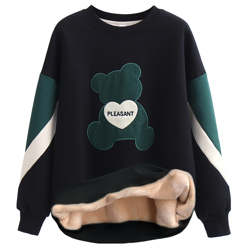 加绒宽松棉休闲拼色卫衣小熊