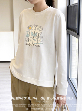 长袖t恤女春夏圆领初秋薄款宽松大码白色上衣打底衫内搭减龄卫衣