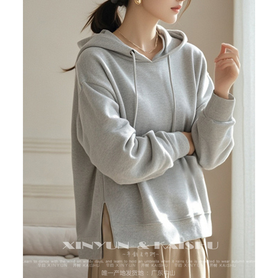 85%棉不加绒连帽卫衣开叉