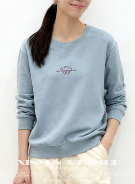 减龄卫衣女圆领上衣春秋季无帽休闲纯棉宽松加绒打底衫内搭套头