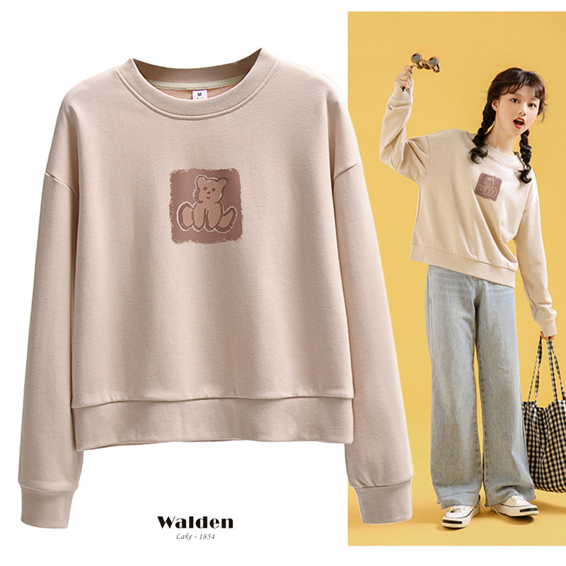 卡通小熊短款卫衣女高腰宽松春季薄款棉2025春秋新款无帽上衣ins,女装/女士精品,卫衣/绒衫,淘宝优惠券,粉丝福利购,淘宝优惠卷