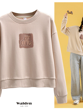 卡通小熊短款卫衣女高腰宽松春季薄款棉2025春秋新款无帽上衣ins