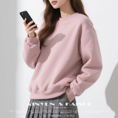 圆领卫衣女加绒加厚冬季厚款保暖打底衫内搭套头小个子宽松羊羔绒