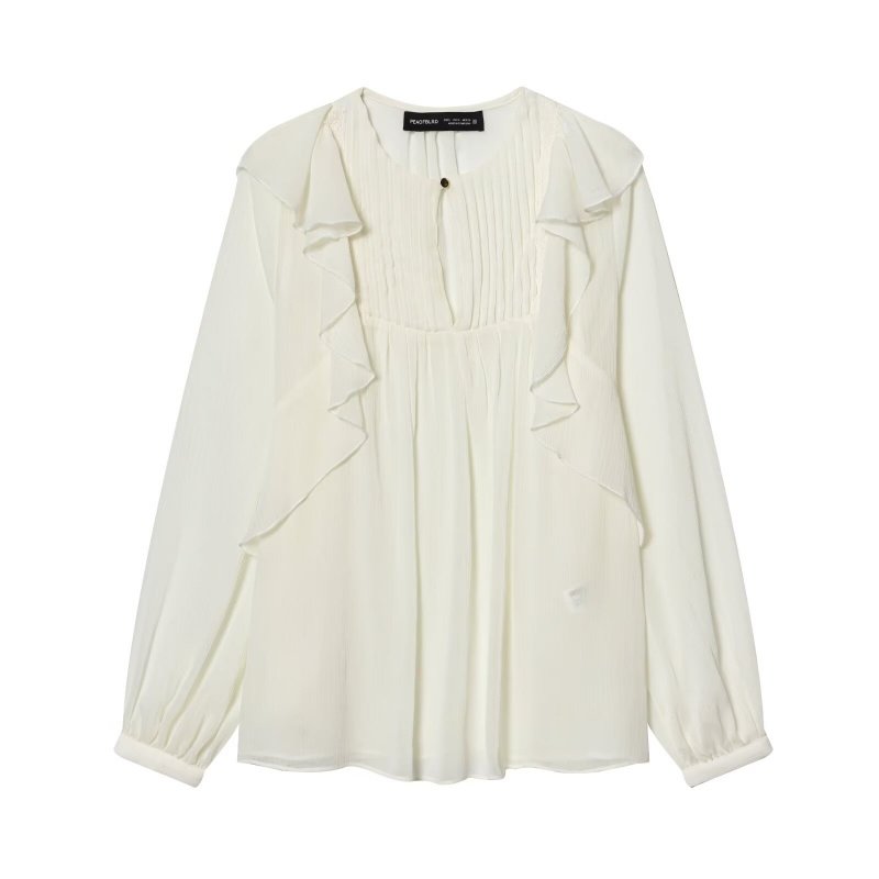 褶边叠层装饰衬衫女 春季法式温柔风宽松显瘦长袖娃娃衫上衣,女装/女士精品,衬衫,淘宝优惠券,粉丝福利购,淘宝优惠卷