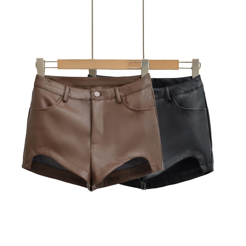复古风高腰皮质短裤 修身显瘦 PU 皮热裤 时尚通勤百搭辣妹短裤,女装/女士精品,短裤,淘宝优惠券,粉丝福利购,淘宝优惠卷