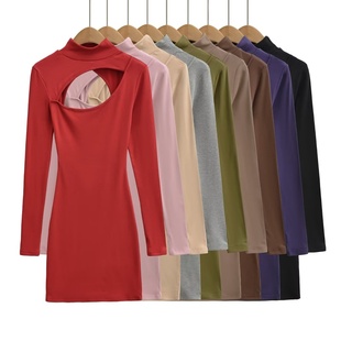 包臀裙 修身 纯欲风设计感气质辣妹裙 长袖 辣妹露背镂空连衣裙