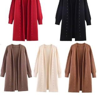 饰宽松过膝外套 铆钉装 温柔风气质休闲外搭大衣 针织开衫 长款