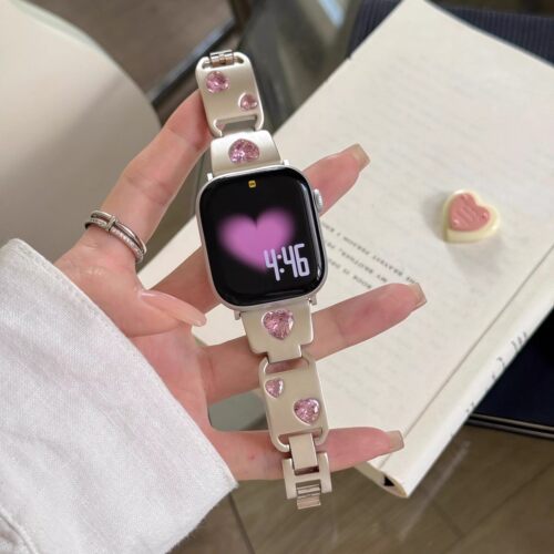 日本DEMIU适用iwatch10代彩钻爱心金属表带苹果手表applewatchS9/