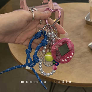 日本PAREO DOLL游艺机网球球球拍爱心钥匙扣挂链挂件挂包潮流饰品