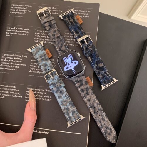 日本DEMIU豹纹表带适用苹果iwatch56789S10腕带AppleS11表带