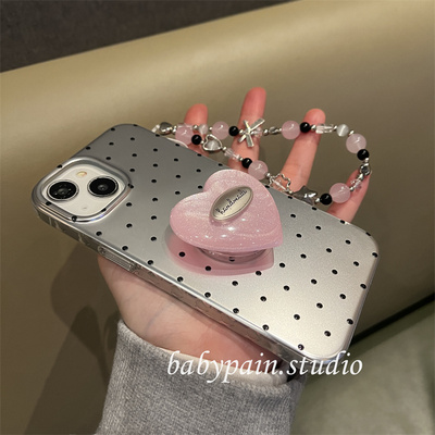 日本PAREO DOLL 韩国小众设计款银色适用iPhone16promax壳苹果15支架14pro甜酷风13手机保护套15波点爱心