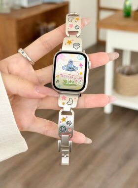 日本DEMIU星球狂想曲彩色滴胶金属苹果表带适用11s10代s9iwatch87