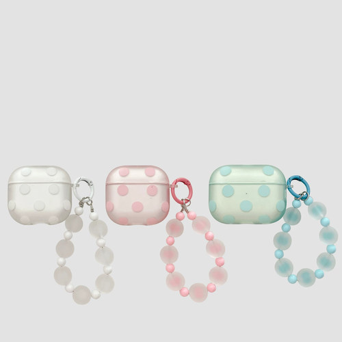 日本DEMIU马卡龙波点带链条适用苹果AirPods4保护壳AirPodspro3代耳机套AirPods1/2女款三代磨砂防摔软壳