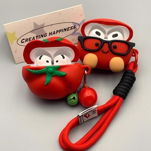 日本DEMIU立体可爱番茄适用AirPods4保护套新款 2代无线蓝牙3代airpodspro2代防摔保护壳 iPod苹果耳机壳硅胶1