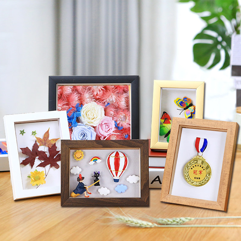 立体中空相框手工diy创意6寸7干花蝴蝶标本软陶粘土装裱衍纸画框8