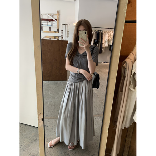 阿一 rattan肌理折纸裙 透气轻盈半身裙女夏季气质中长款a字裙子