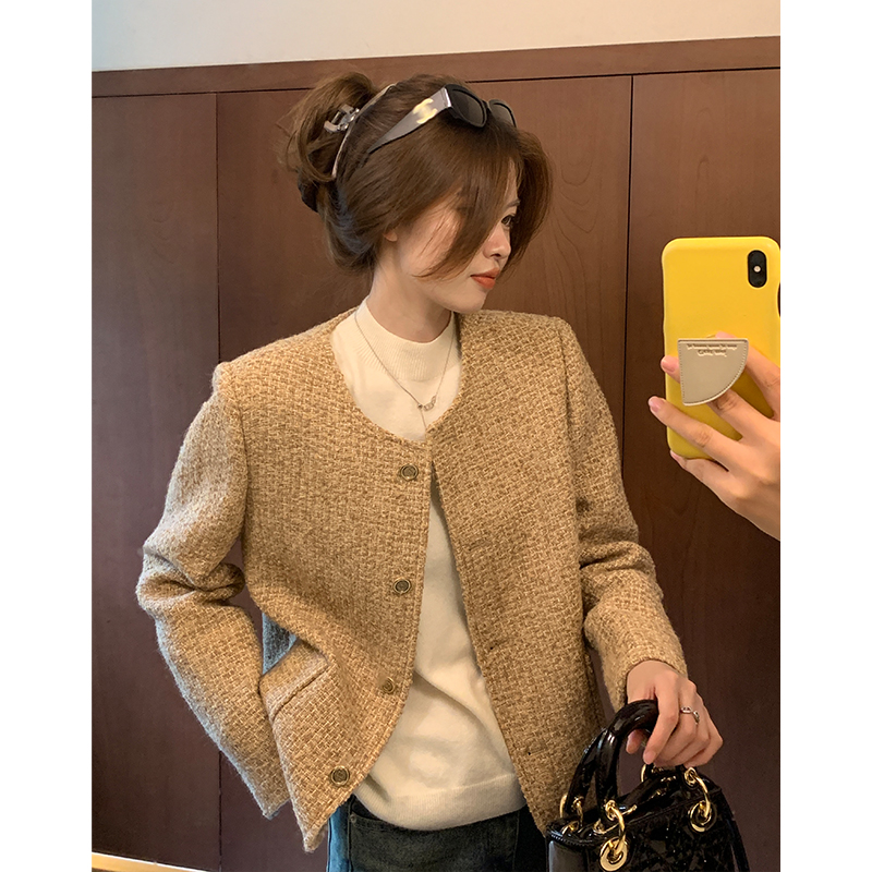 阿一 编织粗花呢 金扣小香风外套女秋季新款圆领法式气质精致上衣