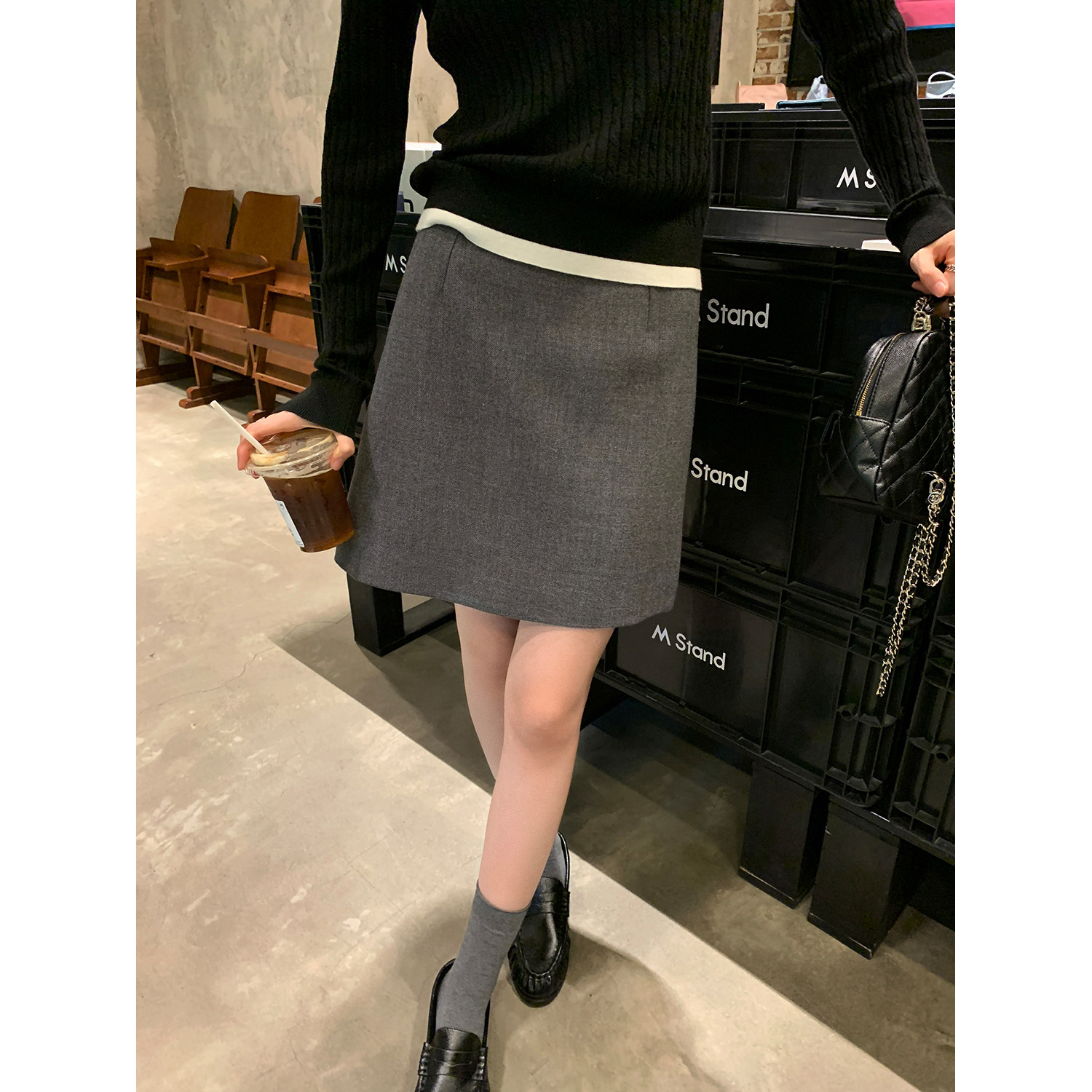 阿一 高智美学 极简row分百搭A字半身裙女秋季高腰显瘦西装半身裙