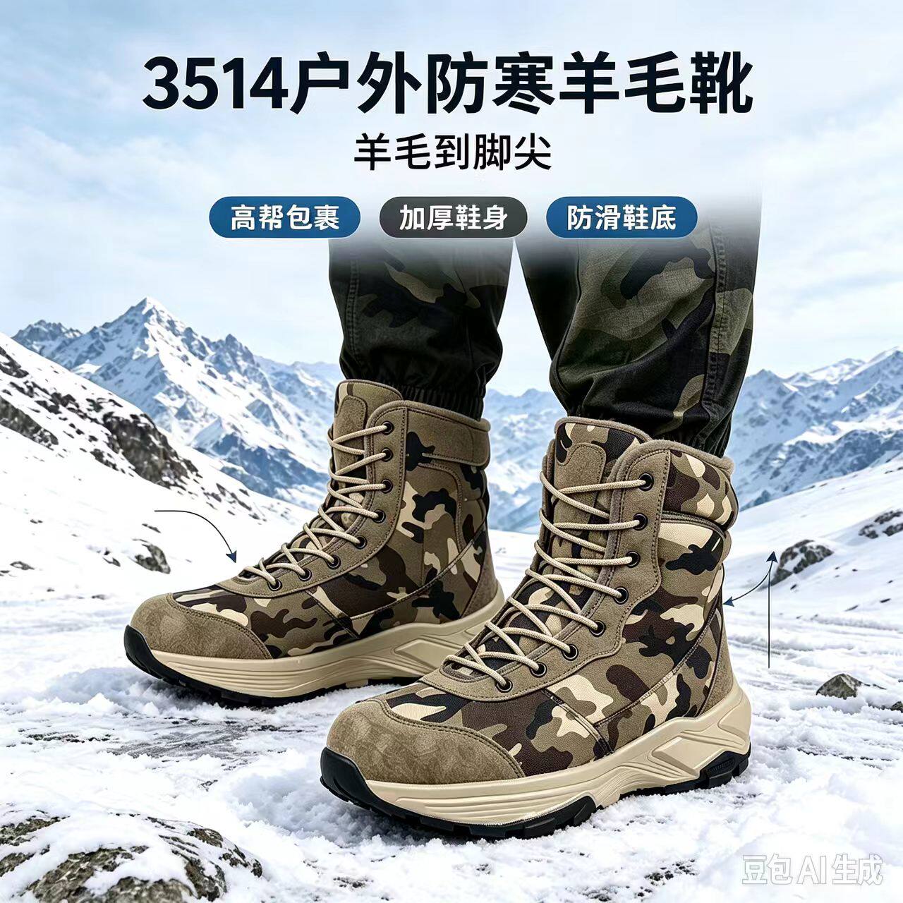 3514特厚羊毛皮毛一体防水雪地靴
