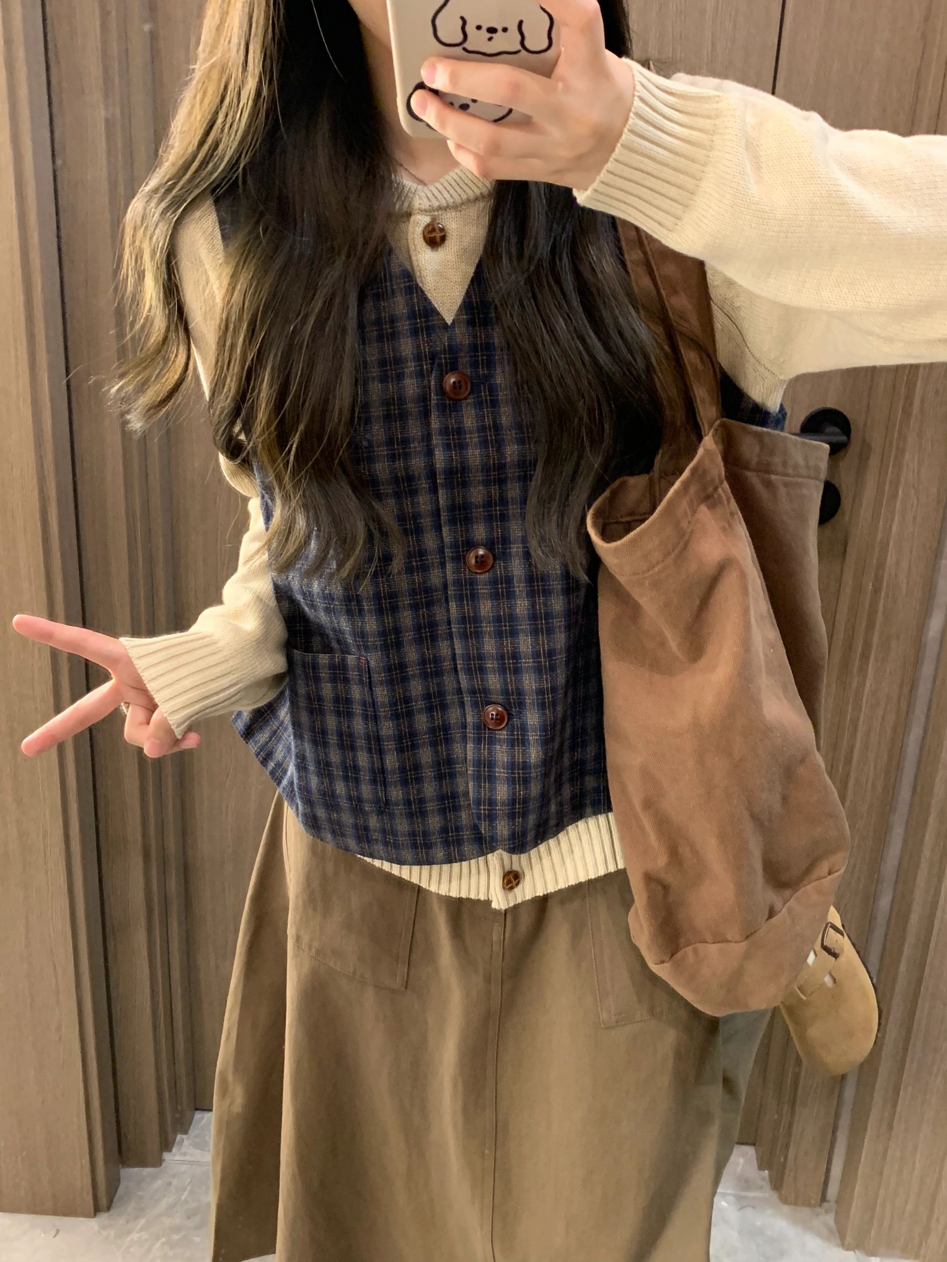 三件套装春秋新款小个子复古韩剧一整套针织毛衣马甲开衫半身裙子