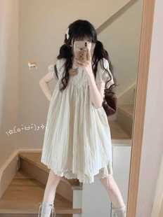 新款 日系文艺范甜美少女连衣裙女夏季 学院风甜美减龄格纹森系长裙