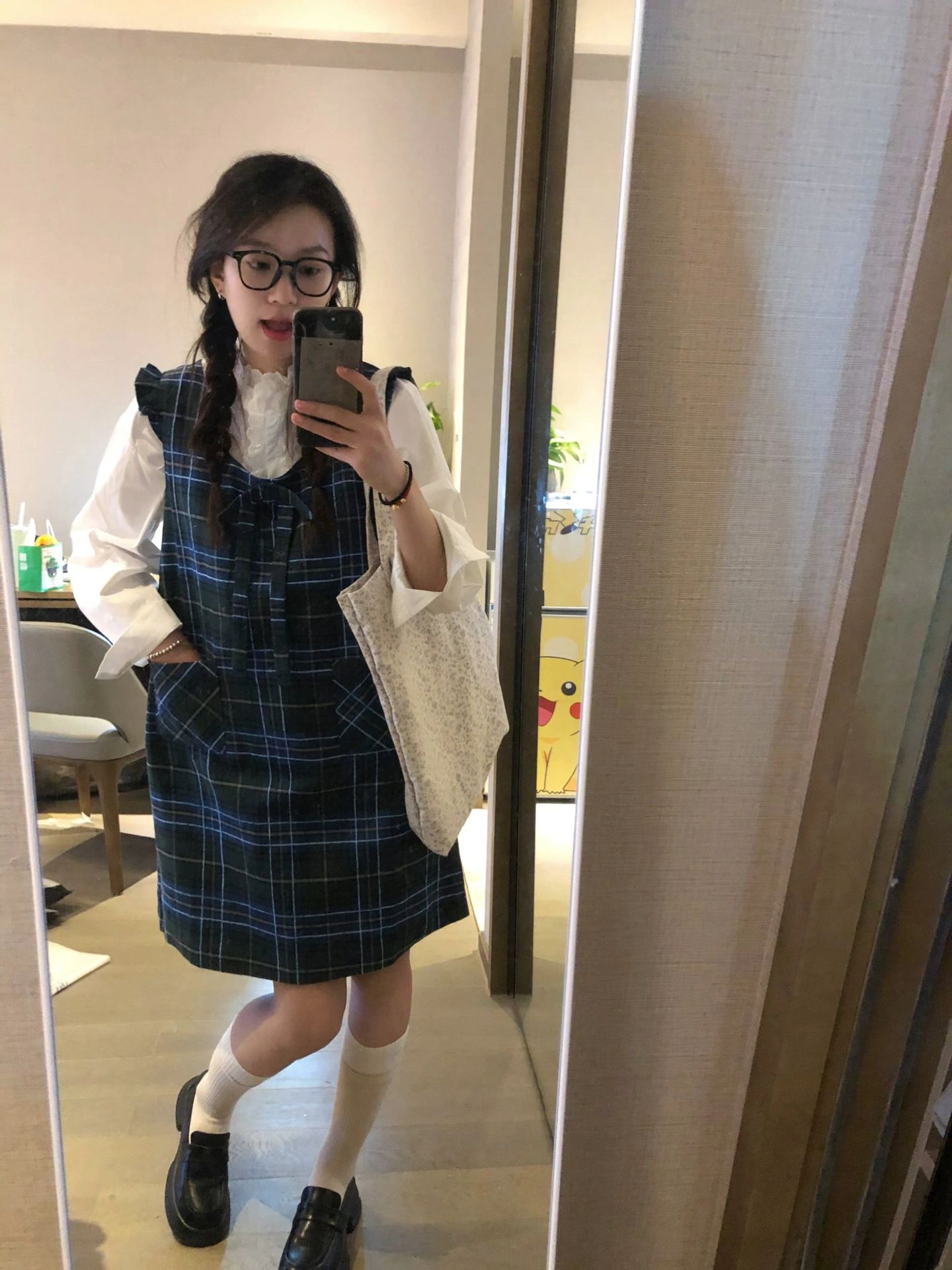 格子小飞袖背心连衣裙女秋季款多巴胺小个子日系学院风背带短裙子