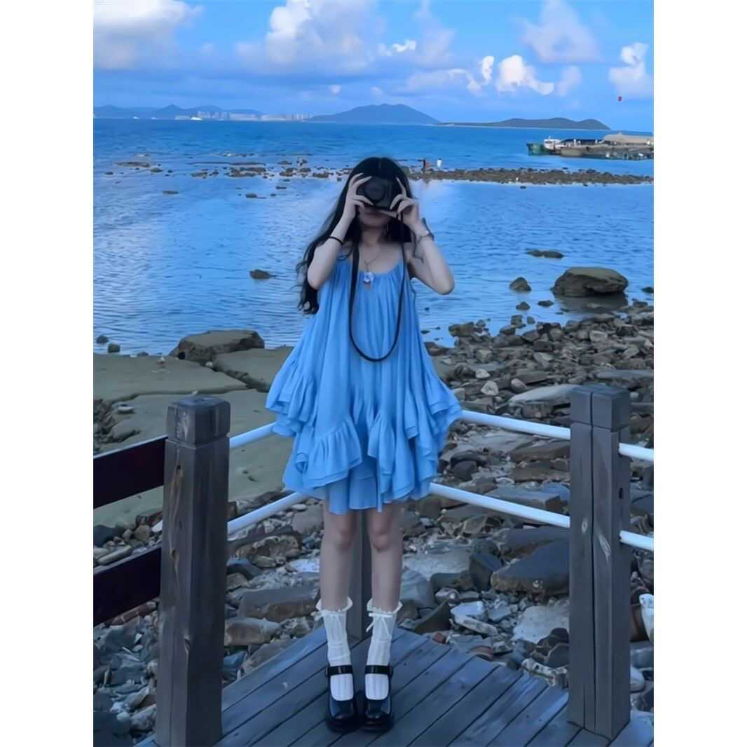 韩系甜美风不规则吊带背心女夏季新款高级感荷叶边上衣半身裙ins