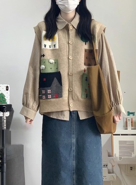 学院风马甲针织背心女秋季2025新款复古开衫毛衣衬衫叠穿马夹外套