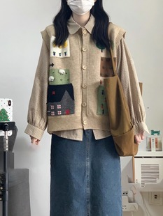 毛衣衬衫 复古开衫 叠穿马夹外套 2025新款 学院风马甲针织背心女秋季