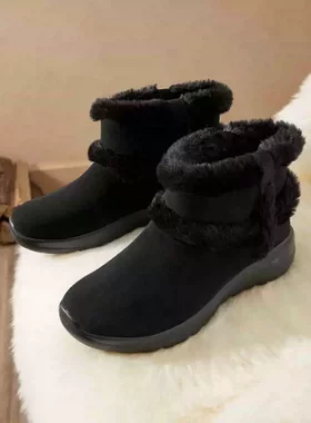 Skechers斯凯奇女鞋一脚蹬松糕底运动复古保暖雪地靴短靴144043