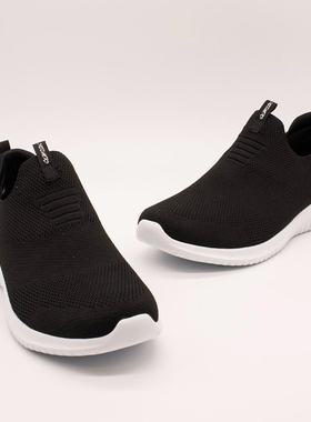 Skechers斯凯奇女款低帮平底黑网布一脚蹬运动休闲鞋 12837-BKW