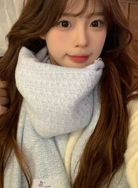 高级小兔围巾2025新款冬季情侣保暖学生加厚披肩韩版百搭蓝色围脖