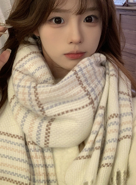 氛围感格子围巾女秋冬季2025新款韩系百搭jk可爱学生情侣少女围脖