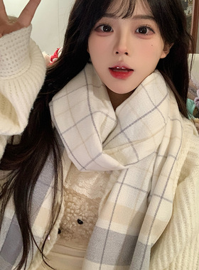 围巾女款2025新款冬季加厚韩系氛围感秋学院风高级感学生格子围脖