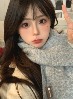 韩系麻花针织毛线围巾女2025新款冬季氛围感情侣保暖百搭护颈围脖